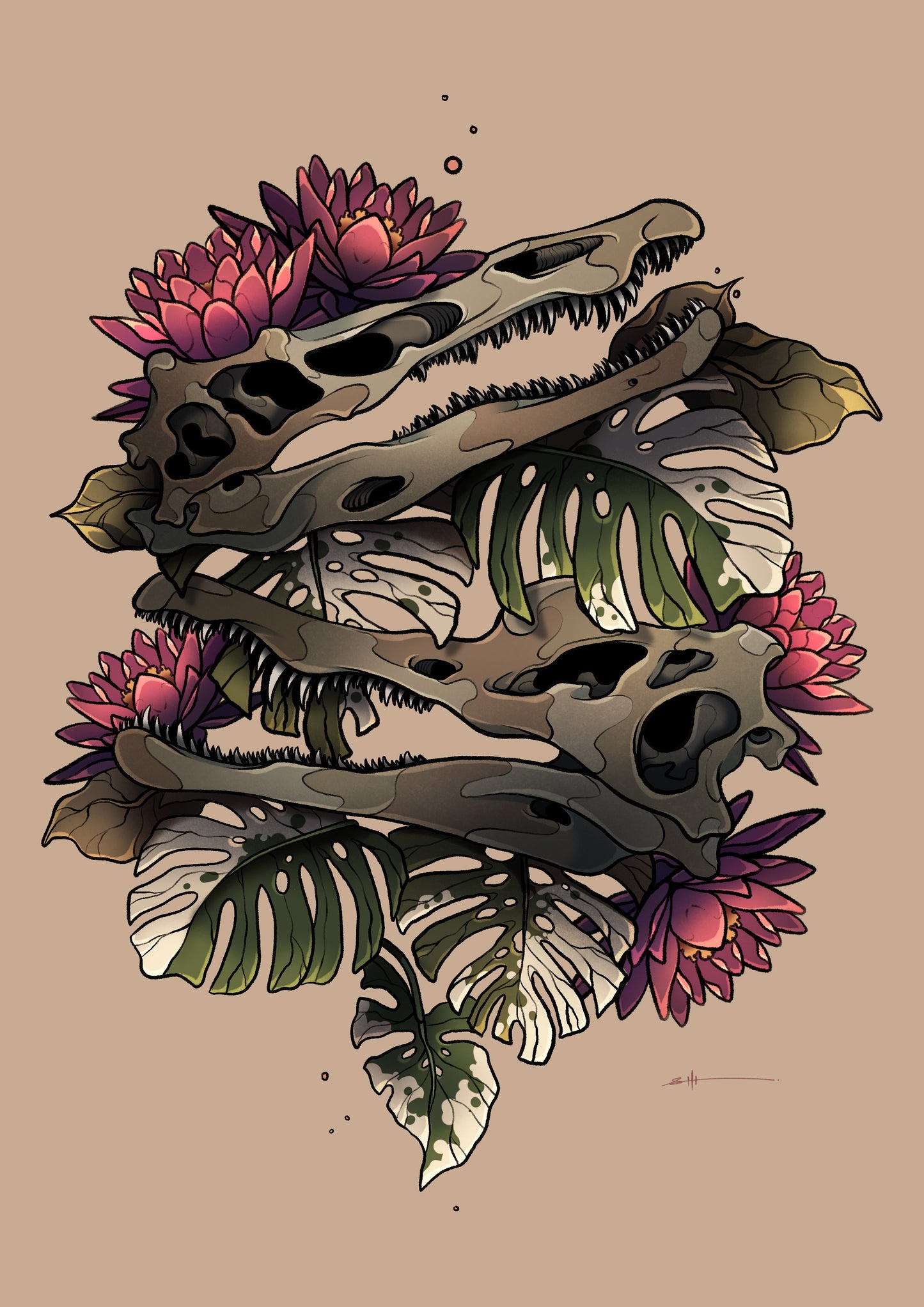 Skulls & Flowers - Digital Print(A4)